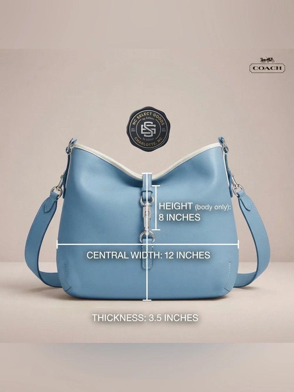 Coach Blue Leather Shoulder Bag with Cream Trim